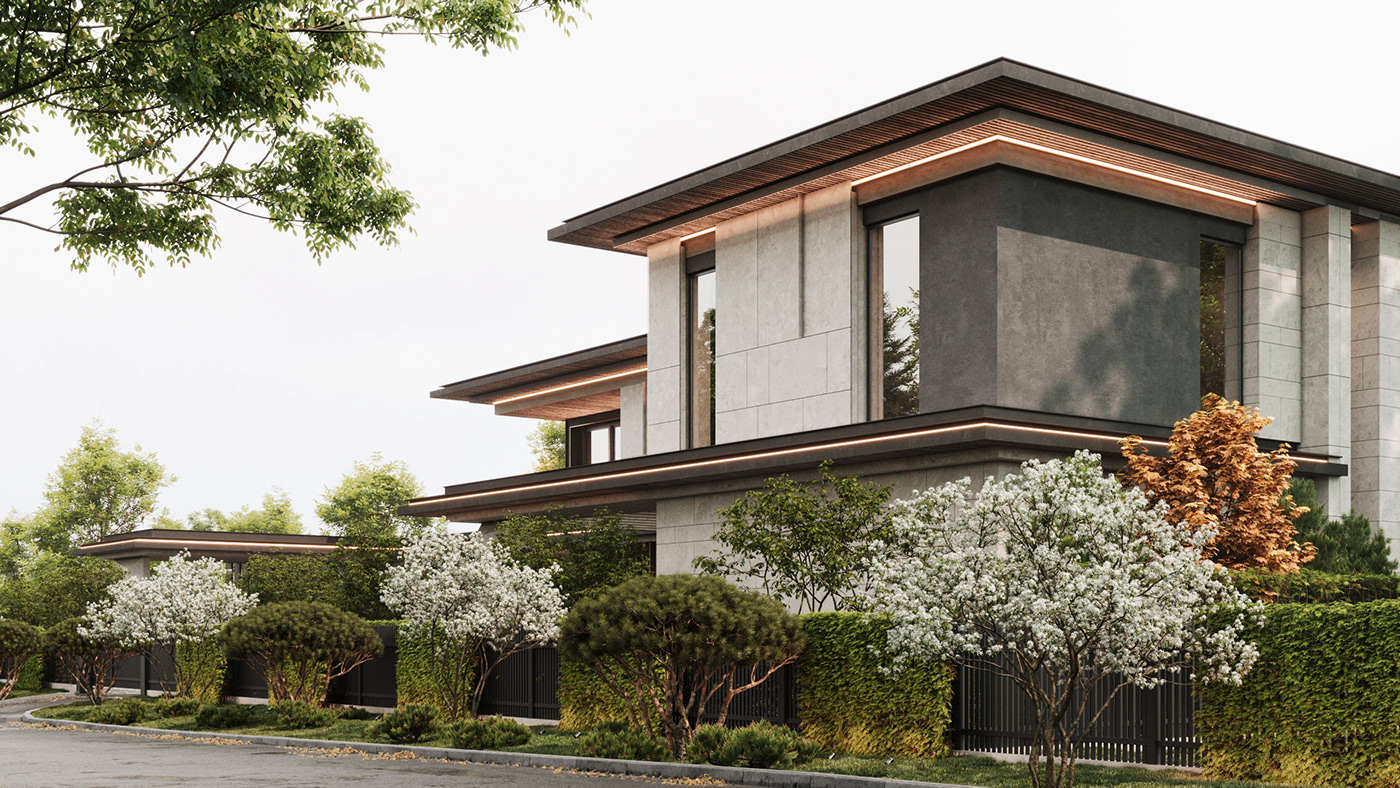 house exterior visualization architecture modern Landscape design