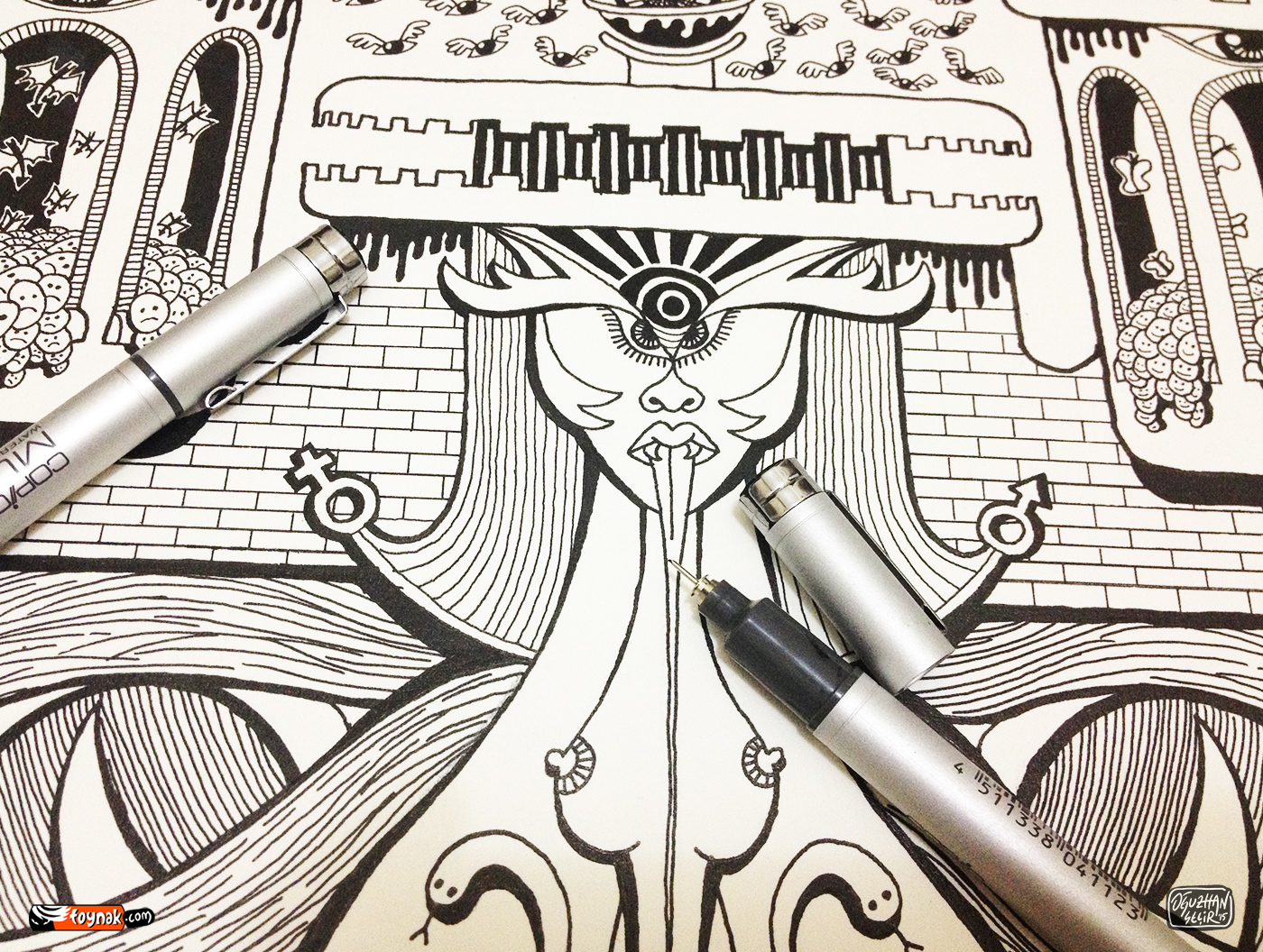 oguzhan secir doodle egypt kleopatra eye zodiac Rotring isograph rapidograph Copic pen pencil poster