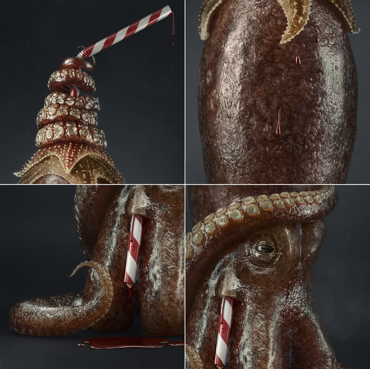 animal fish Squid octopus Ocean plastic straw marine CGI graphic