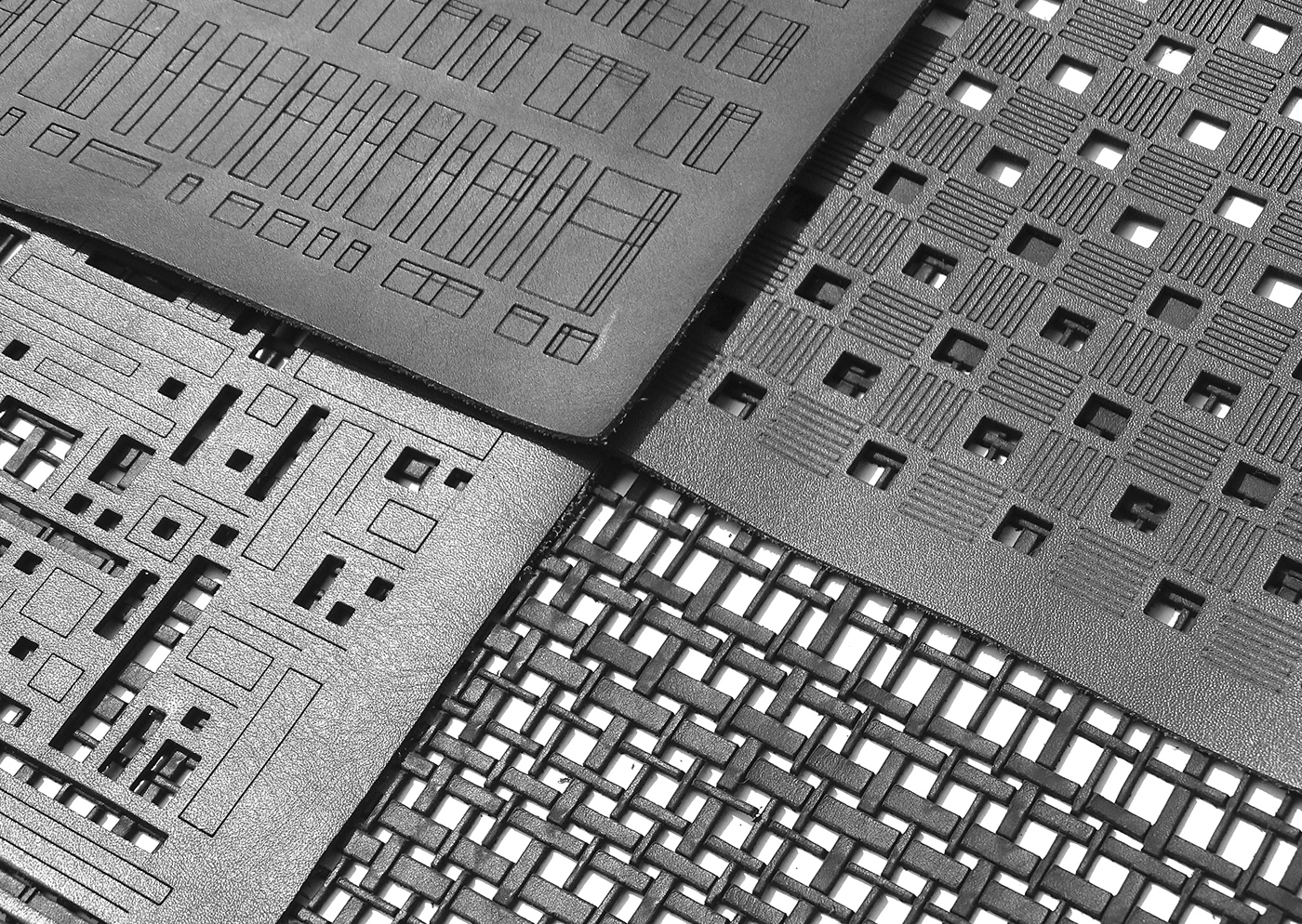 Lasercut leather engraving grid weaving Shadows light Textiles