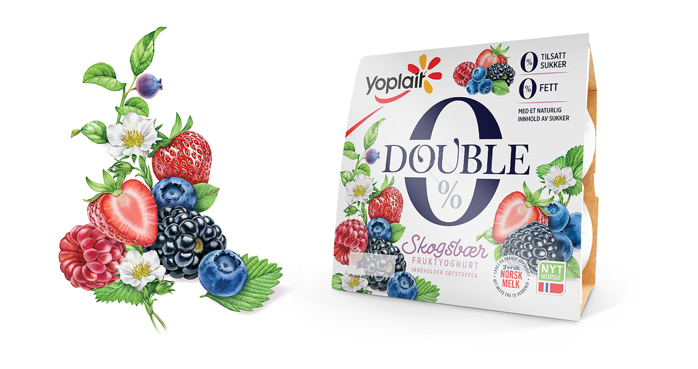 berry food illustration Fruit Packaging Paiting plants realistic tasty watercolor yoghurt