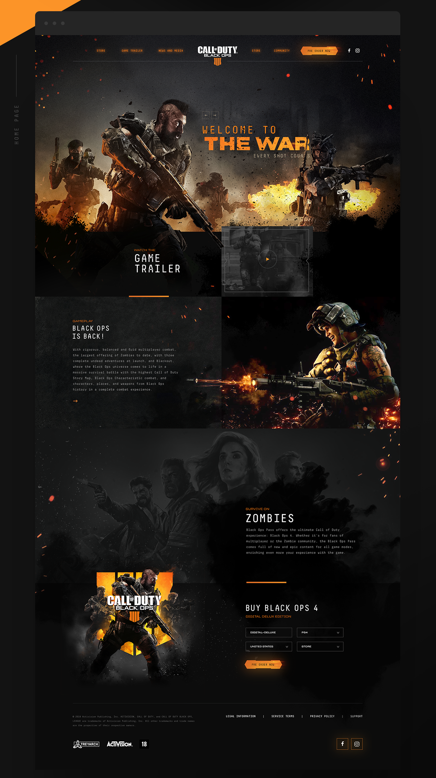 call of duty Black Ops 4 design redesign Webdesign War UI particles sparks dark