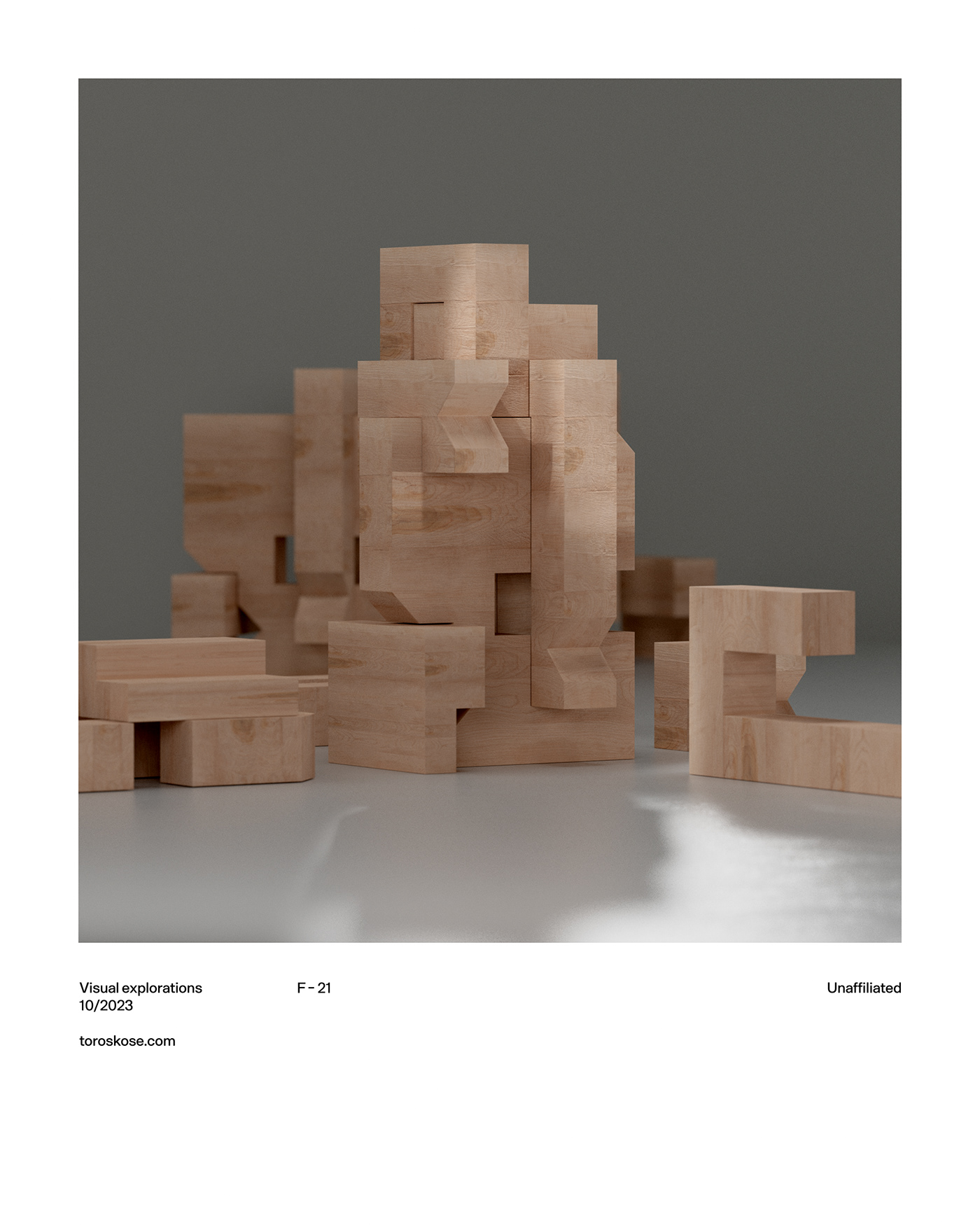 3D architecture Render visualization interior design  modern sculpture wood art abstract