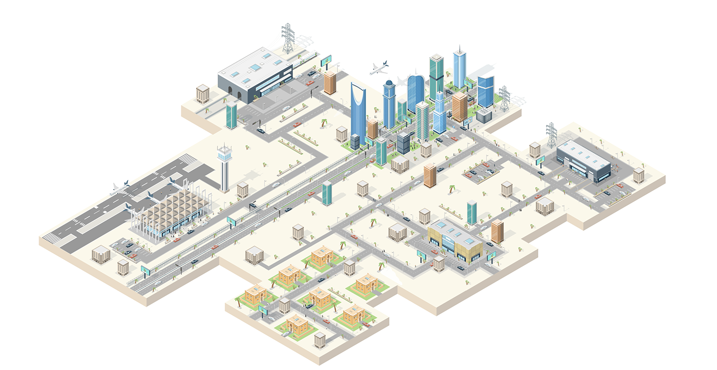 design isometric illustration Character design  smart technology smart city IoT factory Saudi Arabia Production manufacturing