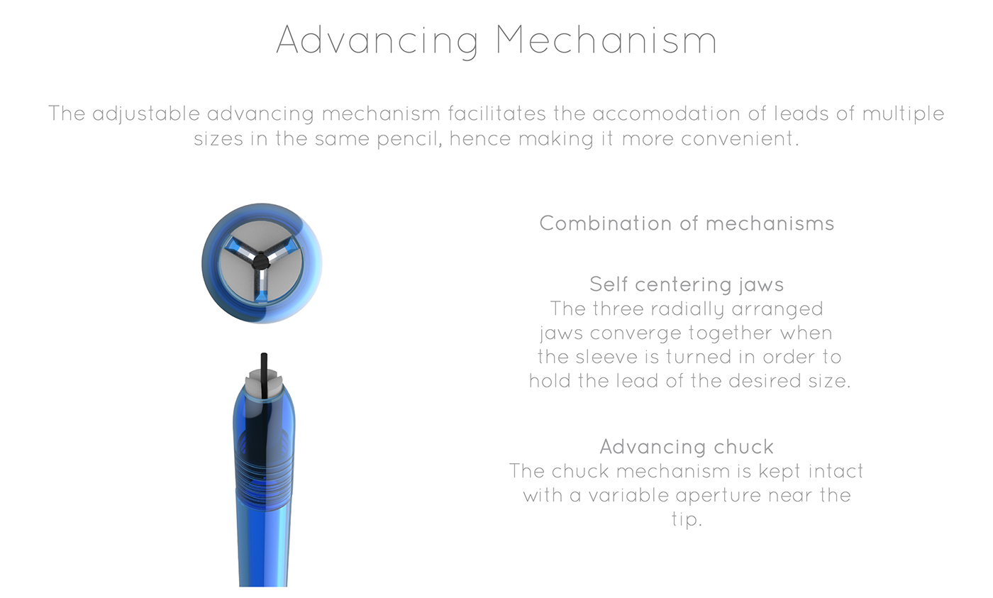 mechanical pencil Self centering mechanism Writing Instrument stationery design pencil Lead advancing mechanism