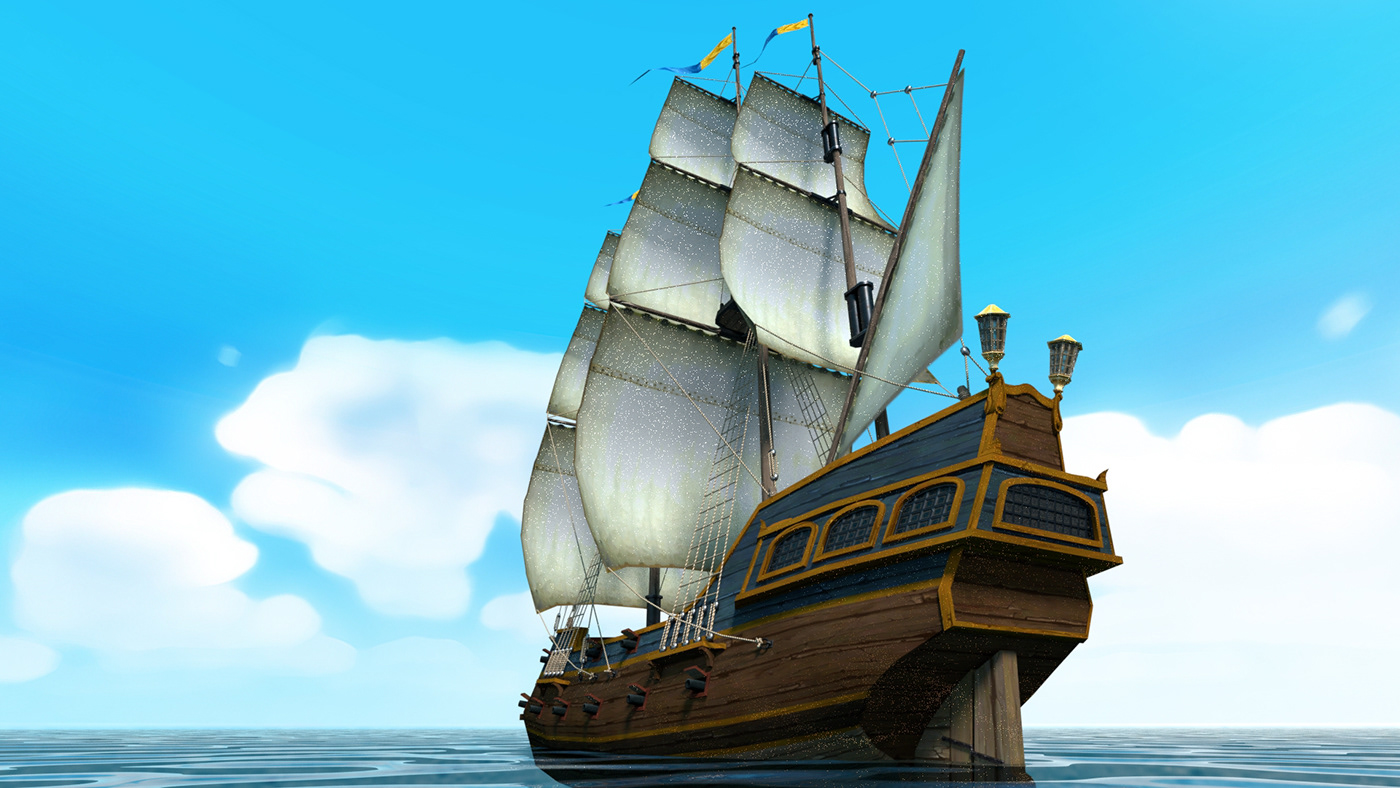 3D blender CGI galleon Ocean pirate Sail sea ship watercraft