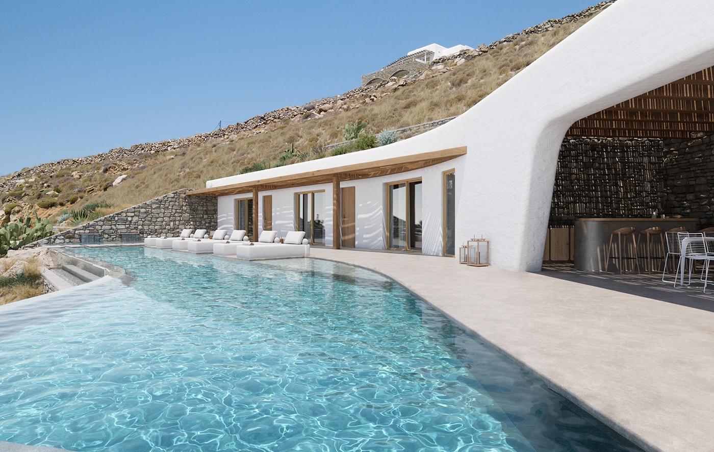 architecture blue CHOROGRAFOI greek Landscape Mykonos Pool stone Sun White