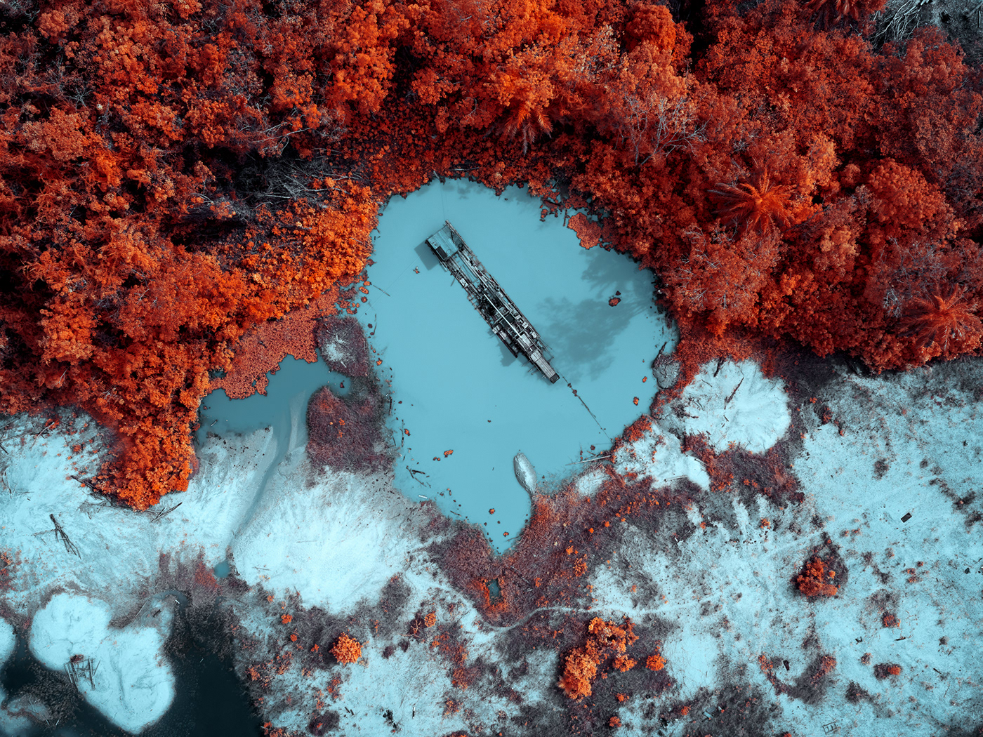 infrared photography infrared Mining indonesia anthropocene rainforest Aerial Drone photography Color Infrared false colour