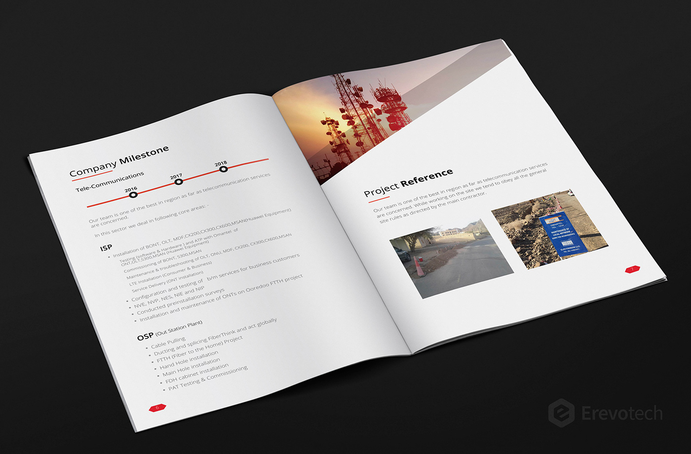 Adobe InDesign company profile erevotech kabeerkhan Oman profile profile design rayed al kamil