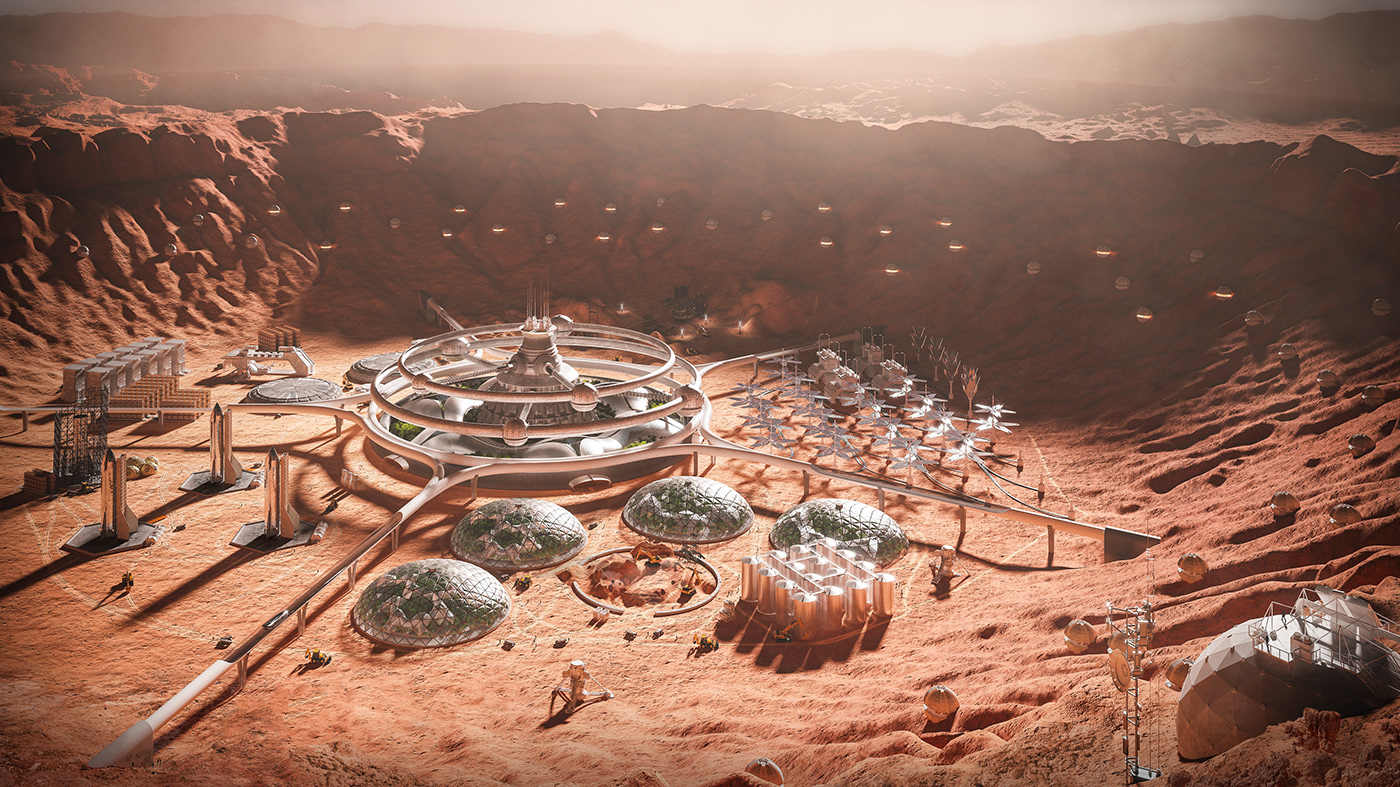3D CG CGI city colonization mars Render Scifi Space  visualisation