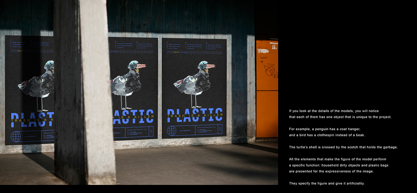 plastic animals trash Ecology Turtle bird penguin poster