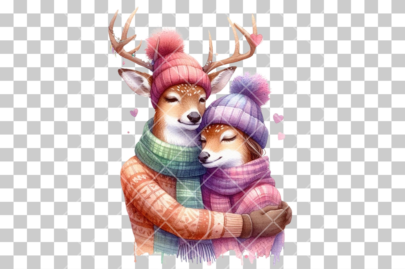 deer watercolor Drawing  valentine Valentine's Day Love couple lovely sweet cute