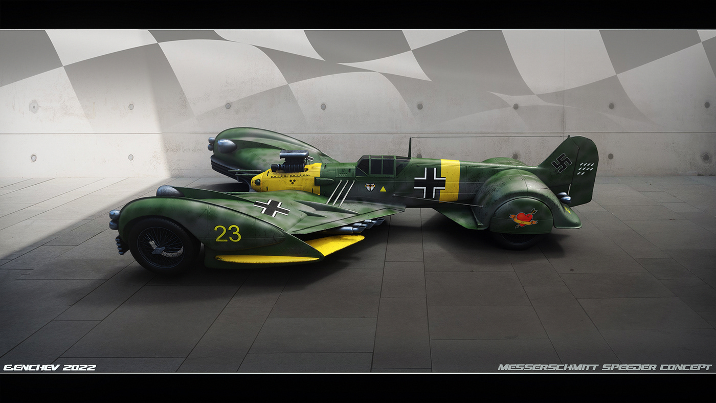 3D automotive   car concept design Retro sci-fi Speeder Vehicle ww2
