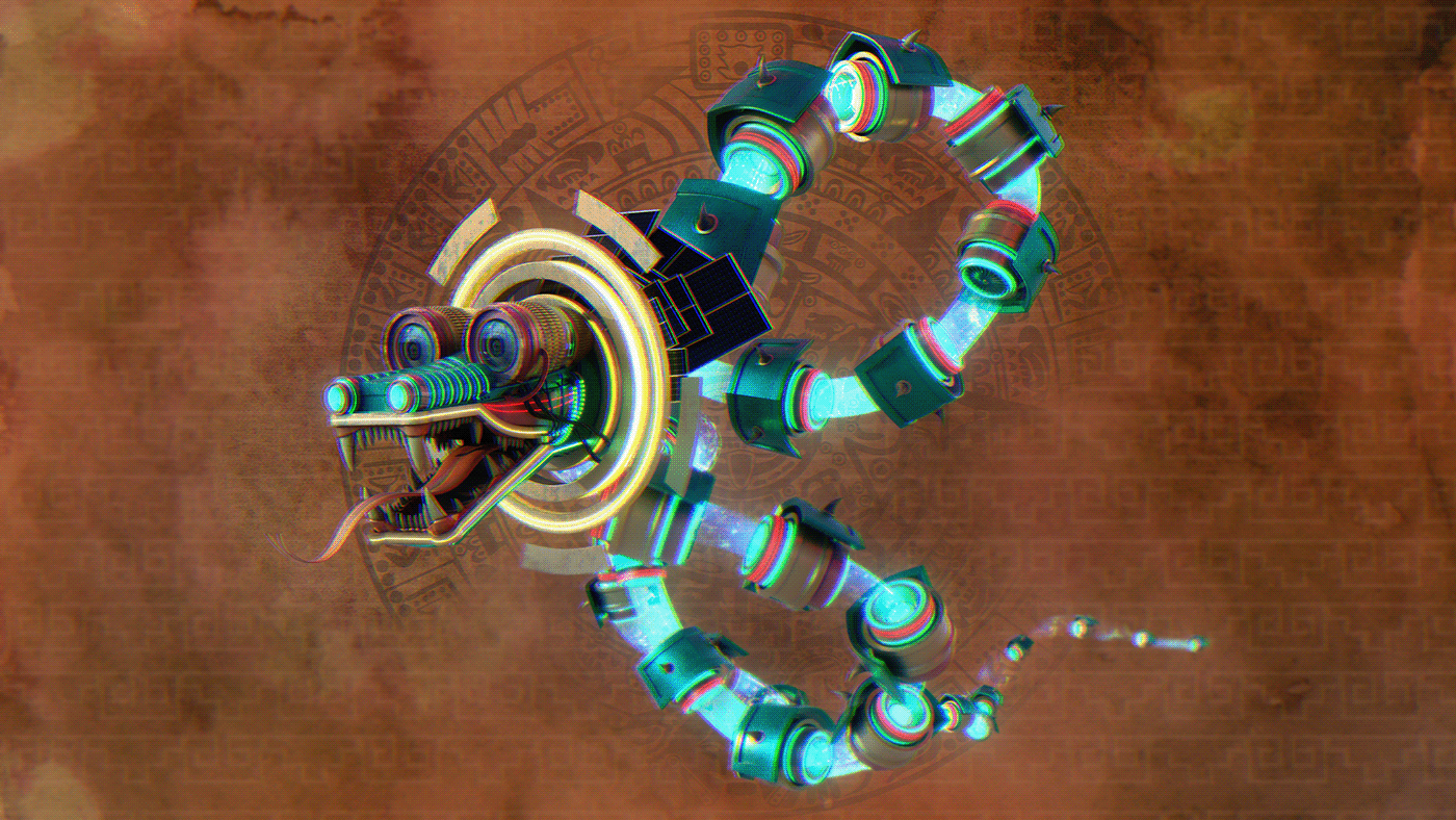 3D artwork Character design  cyber future God mexico quetzalcoatl serpiente emplumada snake