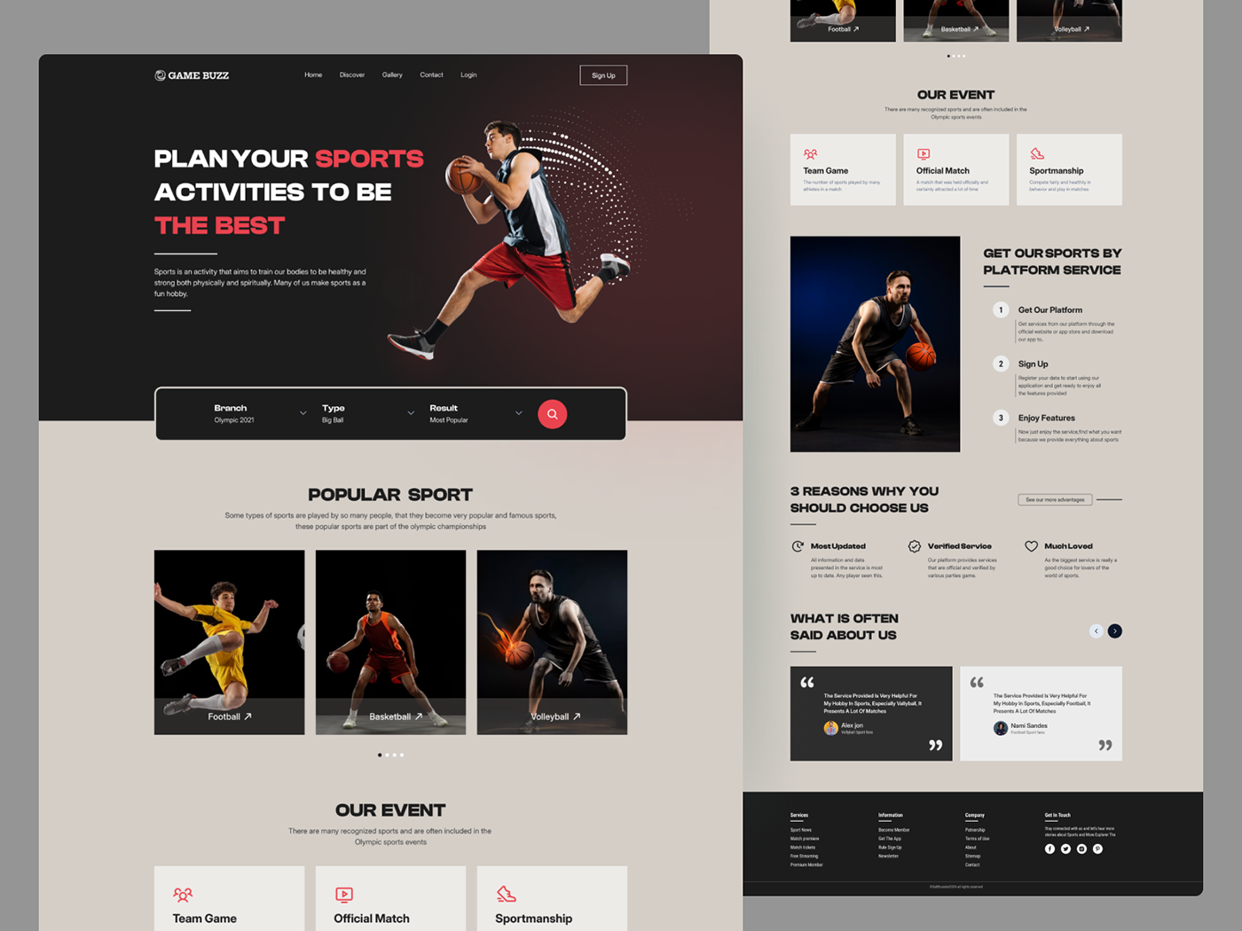 Website sports website uiuxdesign vollyball basketball football sports typography   adventure sport