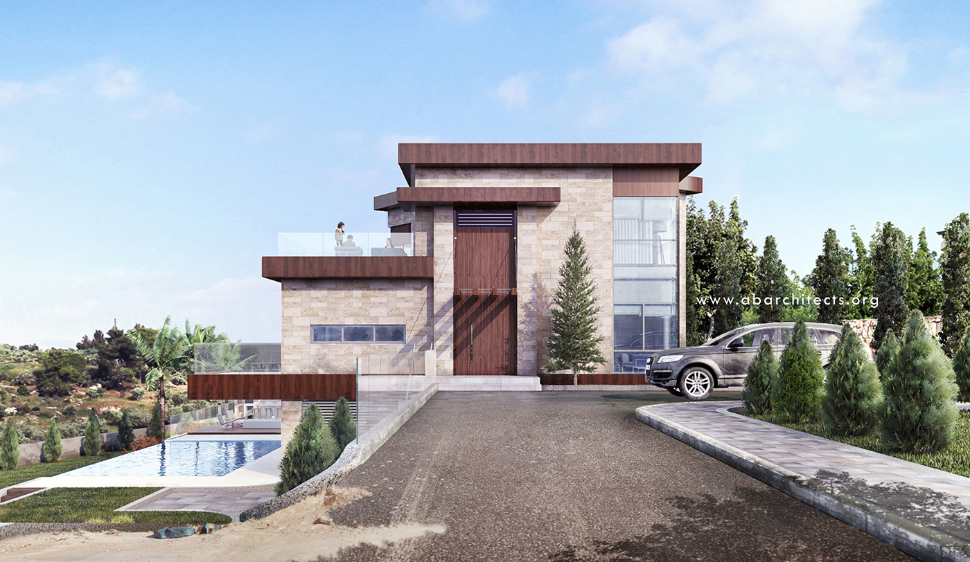 modern contemporary architecture horizontal Villa 3ds Render exterior lebanon