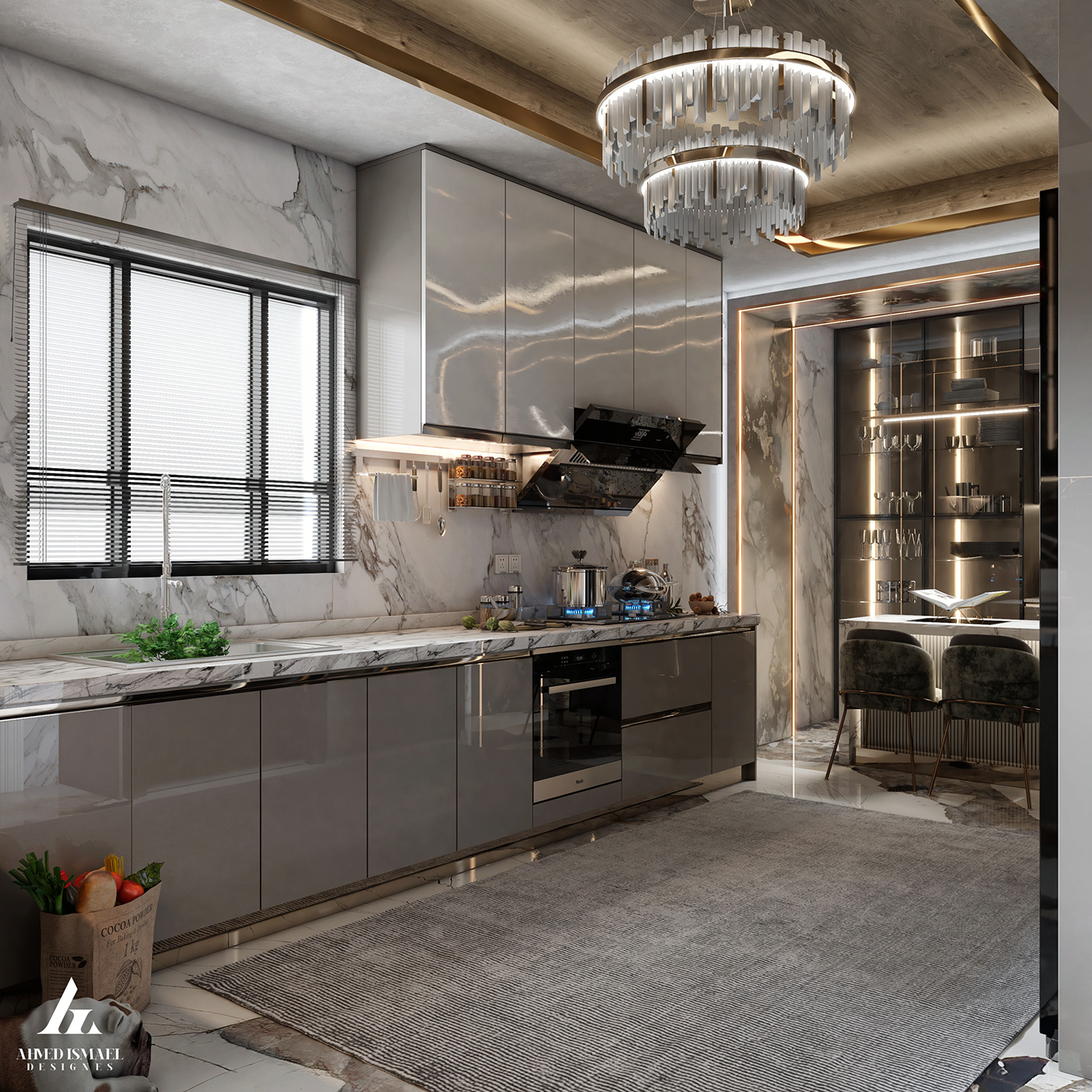 3D 3ds max architecture design interior design  kitchen modern Render visualization vray