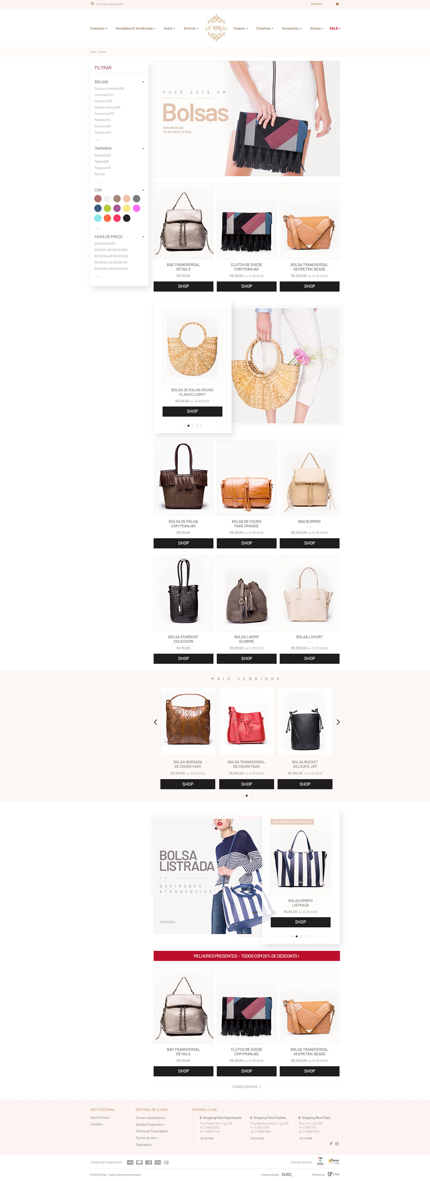 Fashion  Bijuteria lebriju loja Ecommerce joias boutique site sale bolsa