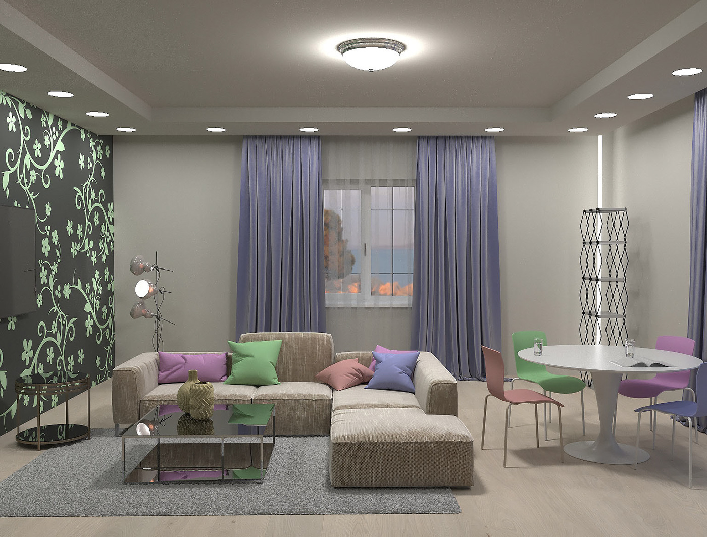Interior Lamp living rendering room sofa spacious textur visualization Window