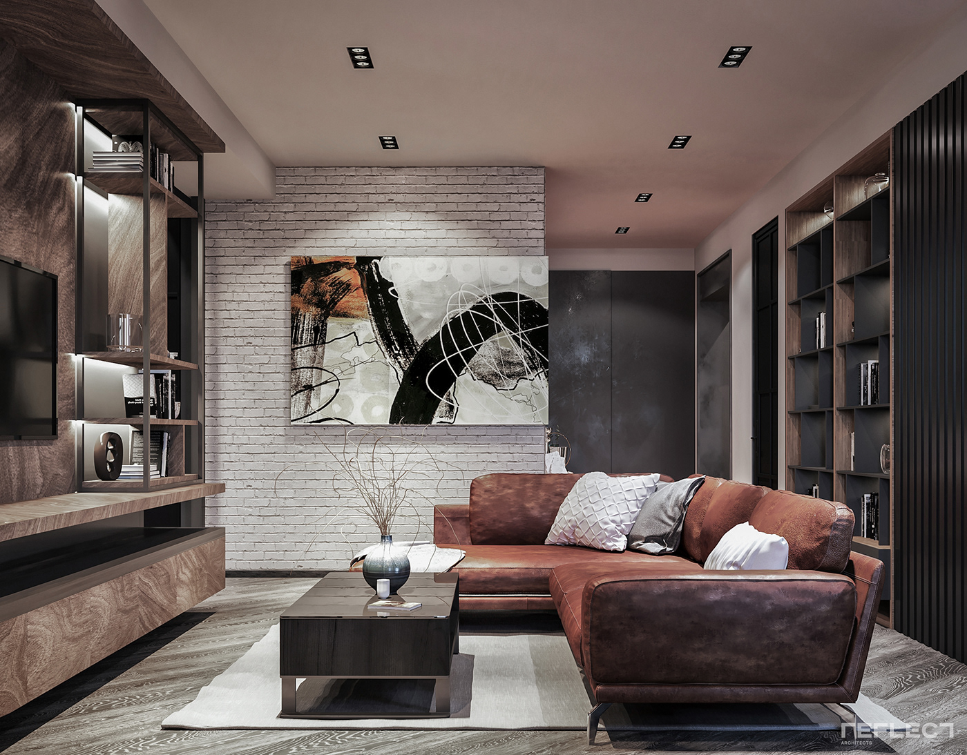 Interior architecture loftstyle apartment baku azerbaijan 3dsmax corona Render design