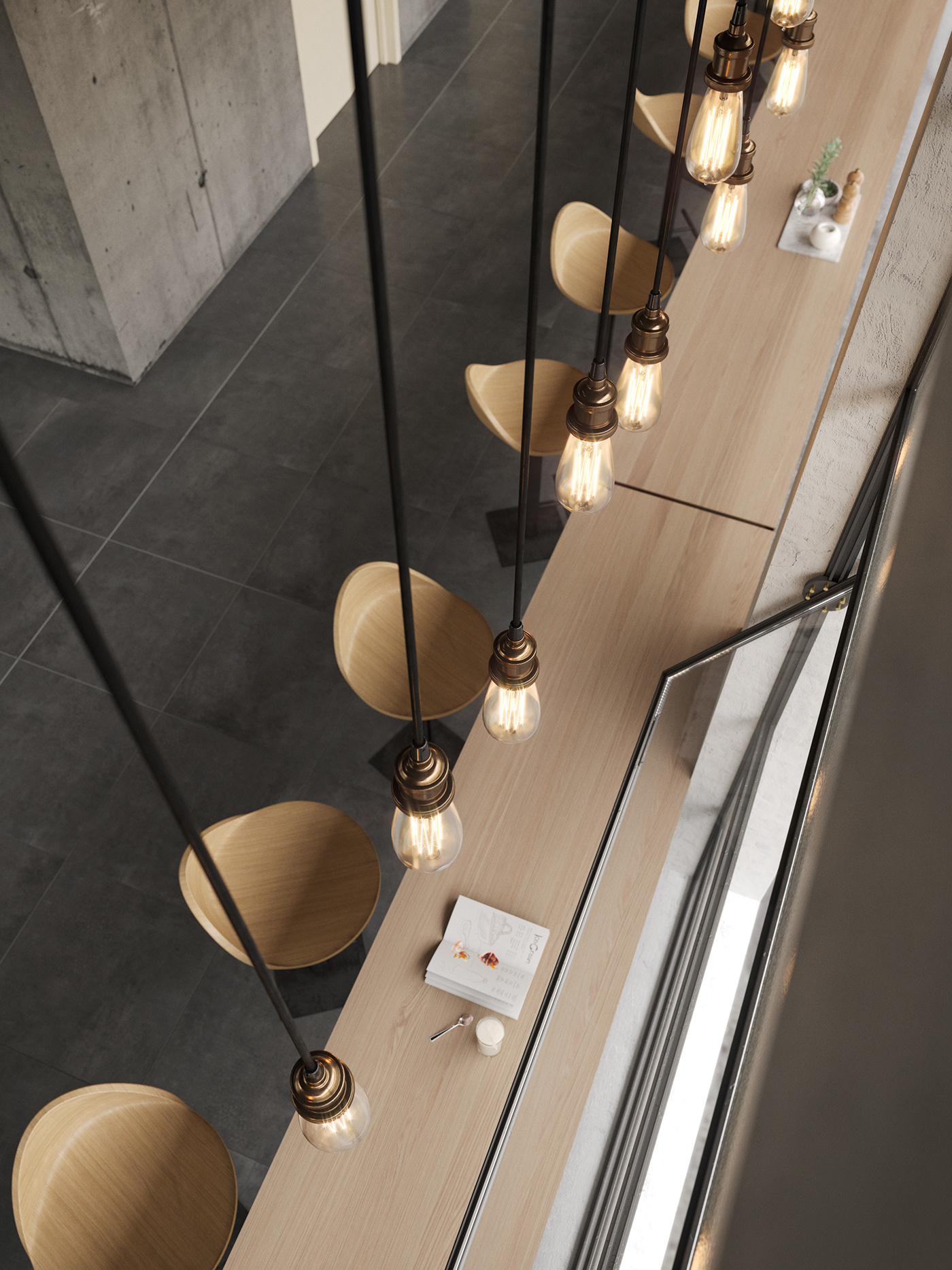 design industrial Interior restaurant visualization light Lamp concrete modern corona