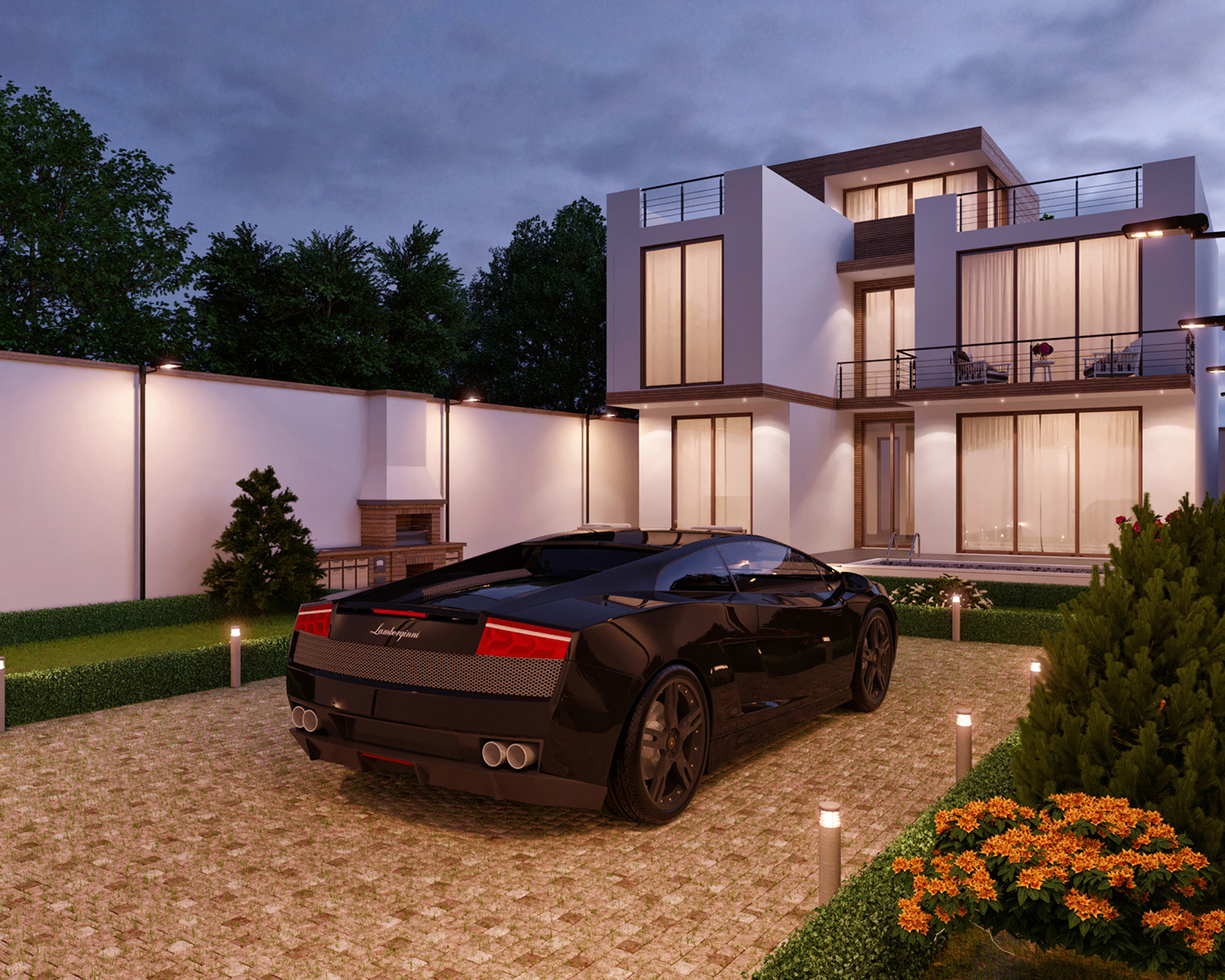 3dsmax corona photoshop Render visualization exterior house minimalismstyle luxry dayngiht