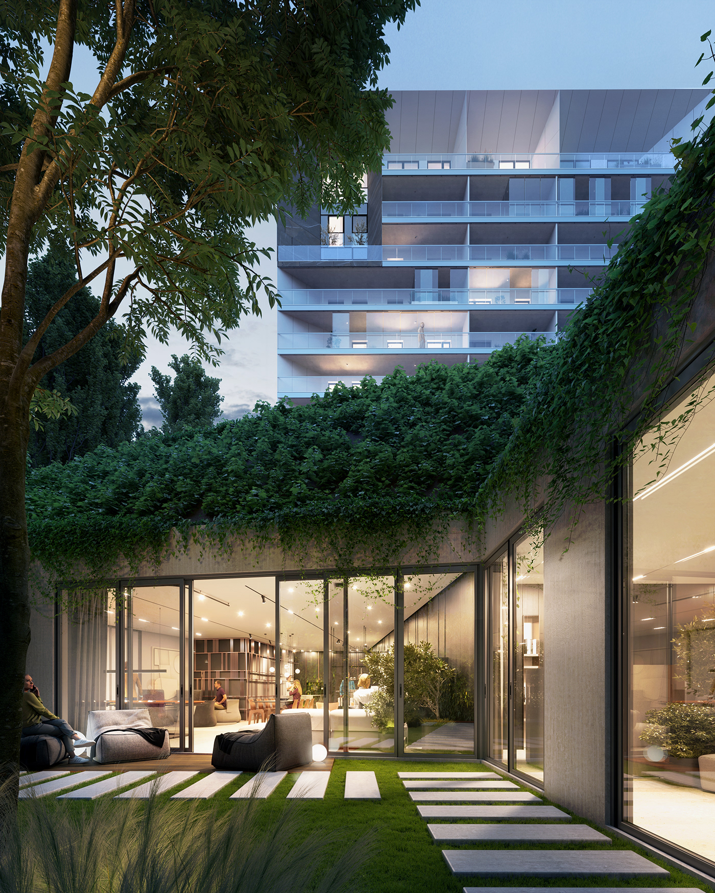 architectural architecture archviz CGI exterior green housing minimal modern visualization
