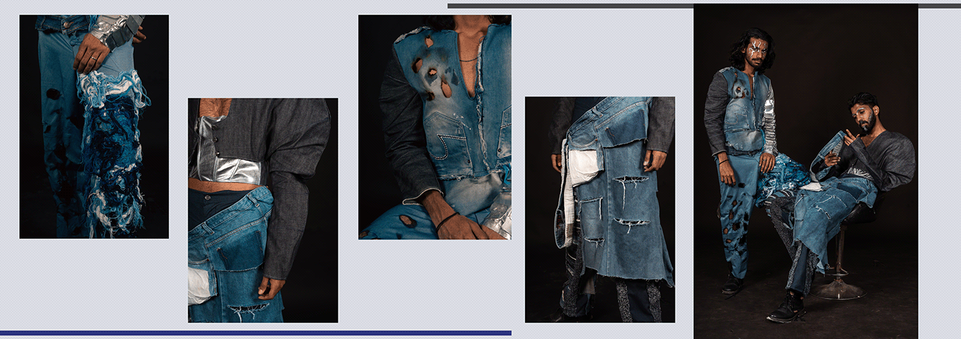 Denim resin metal fabric manipulation fashion design fashion illustration deconstruction reconstruction