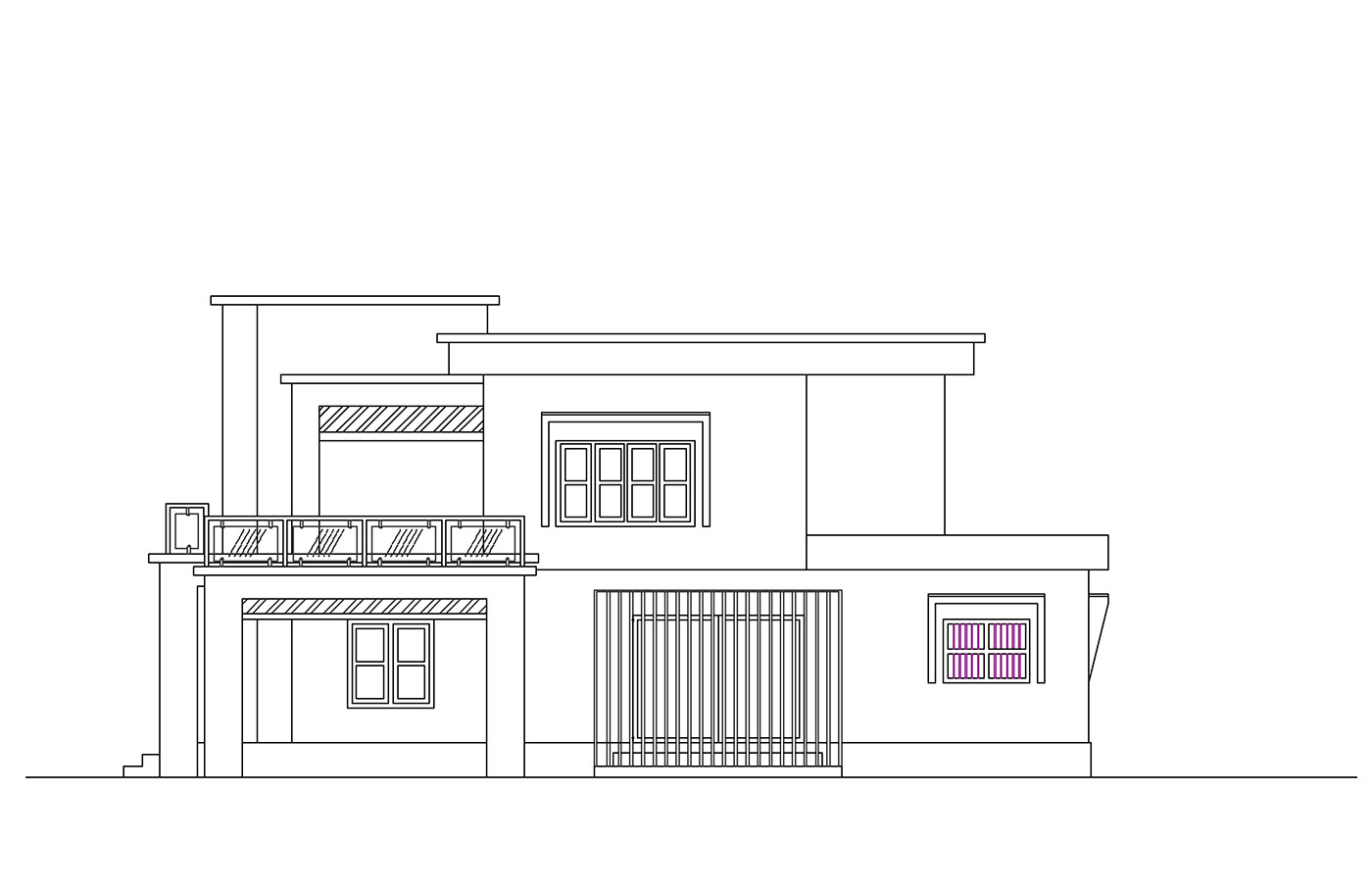 draftsman floor plan Elevation Section drawing architectural design single villa