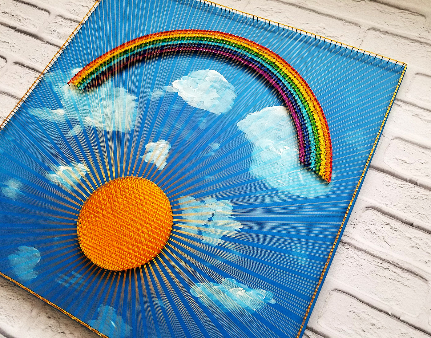 artwork colorful LGBT rainbow string art Sun Sunrise wall decor