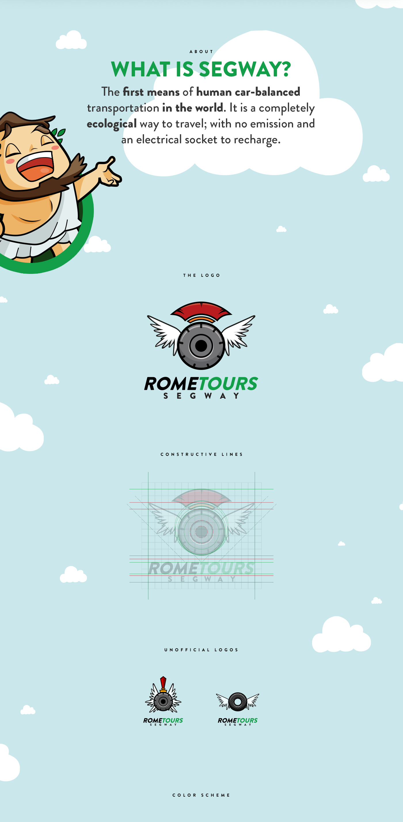 segway Rome tours brand logo Character wheel wings cartoon clouds mascotte video motion infographic gif