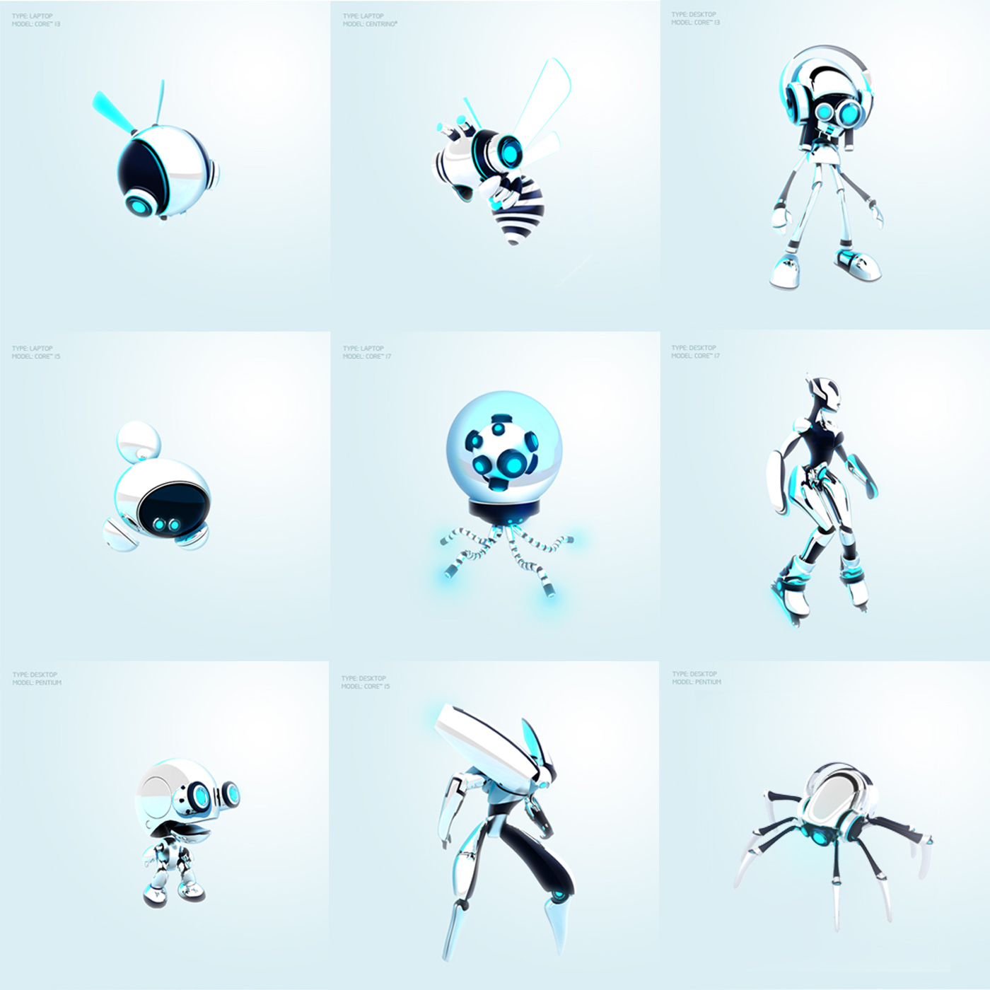 intel robots mecha characters 3D