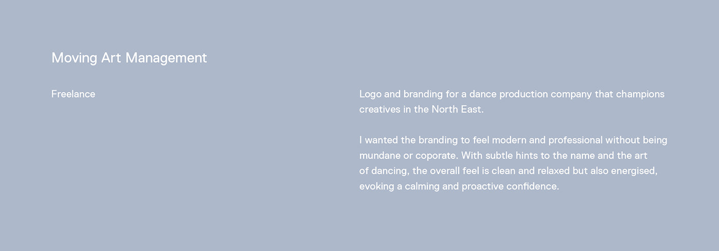 DANCE   identity movement north east management Website logo grey blue art Production