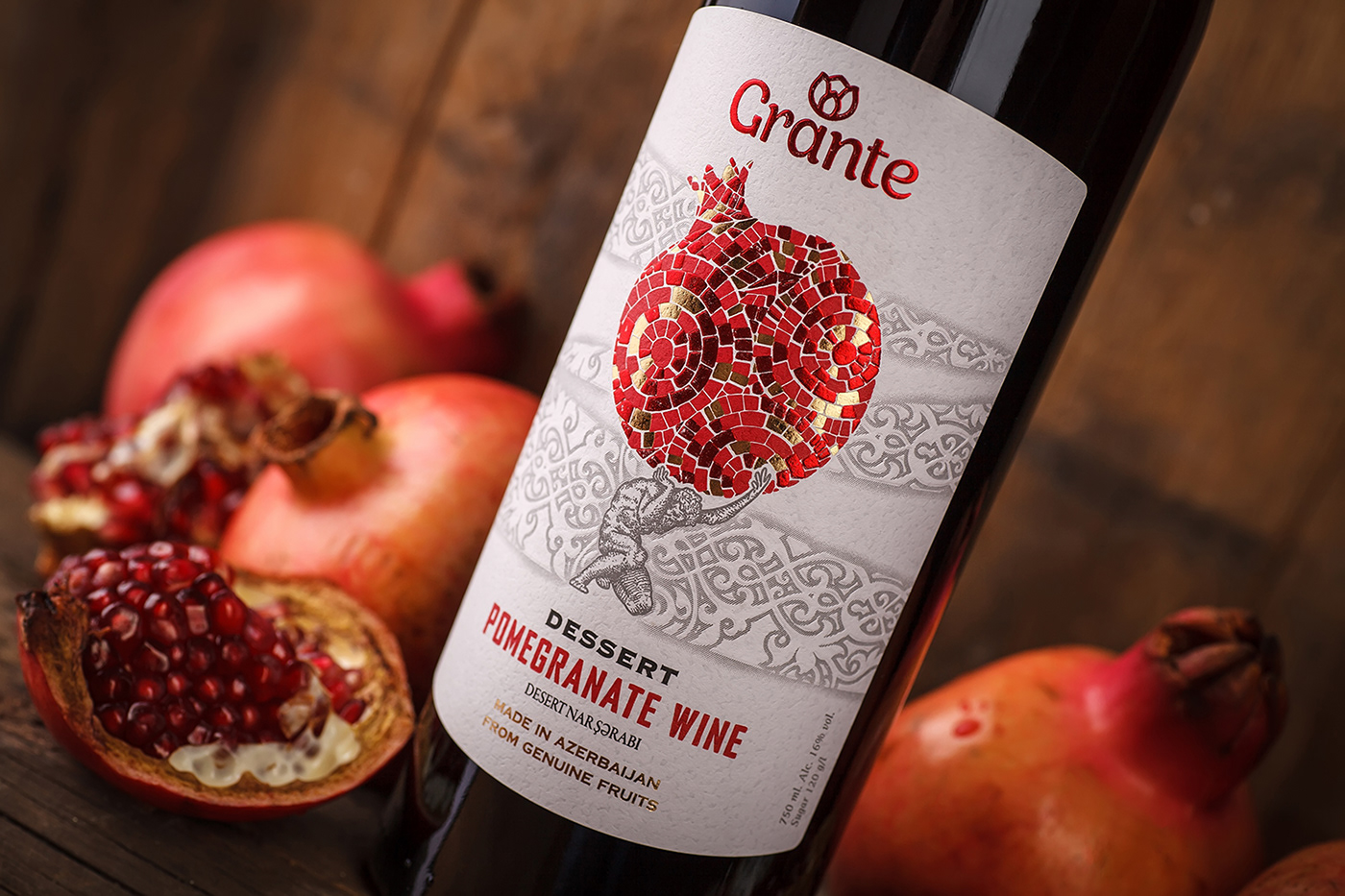 43oz design studio Grante pomegranate wine label graphic design  label design Packaging azerbaijan