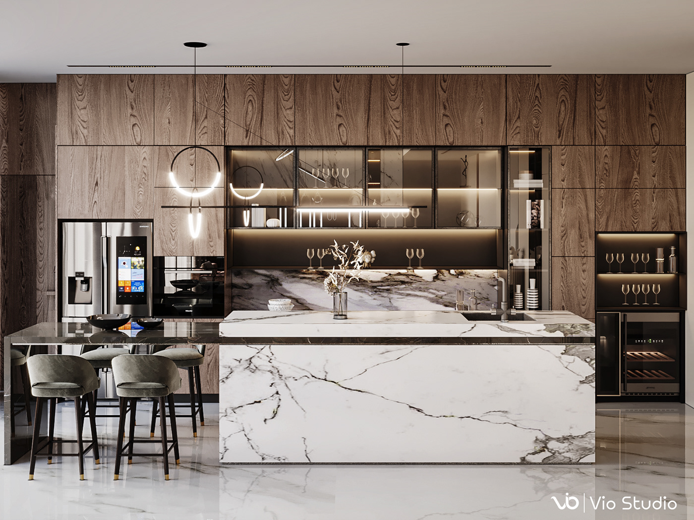 3D 3ds max corona dining interior design  kitchen living room modern Render visualization
