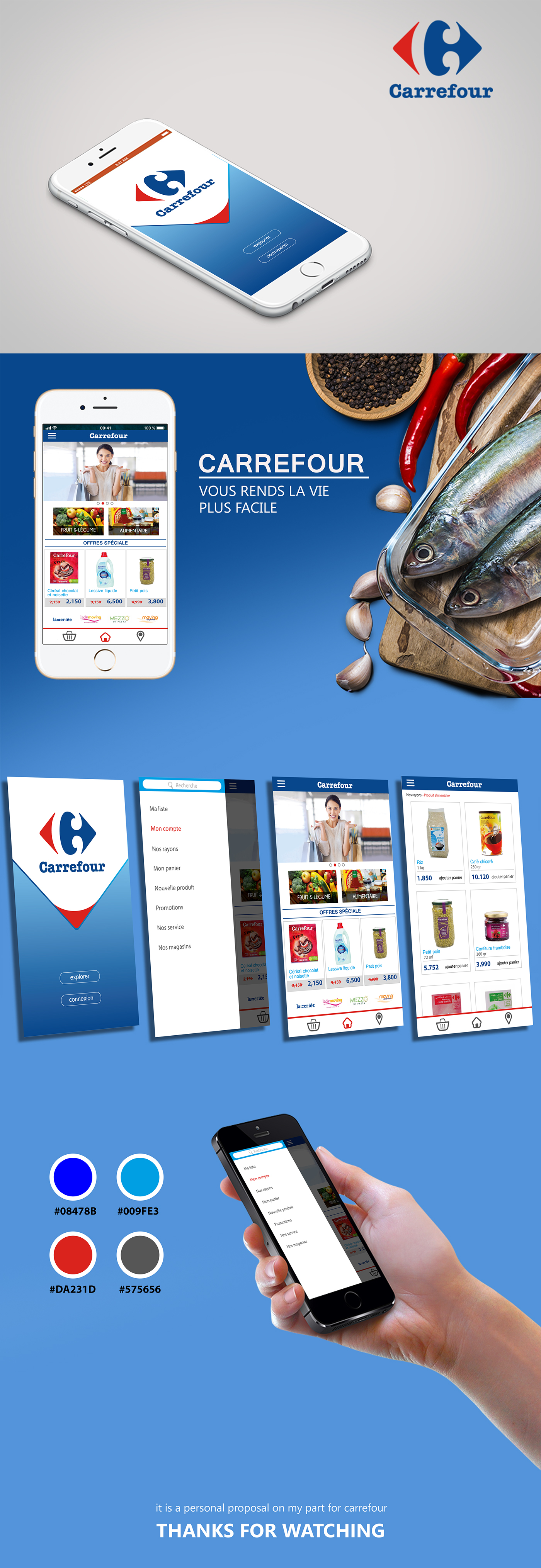 application marche android faire du shopping Interface design concept Carrefour