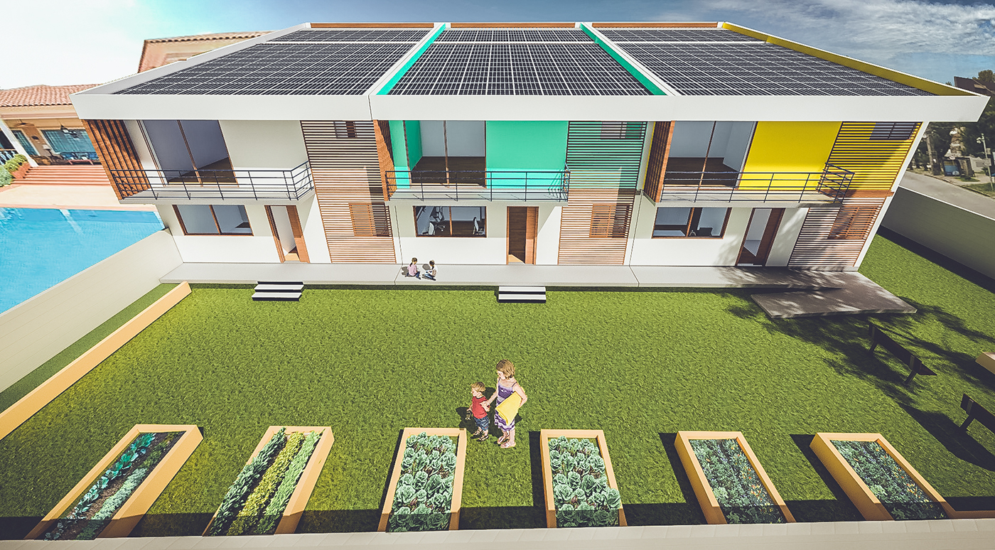 Sustainability photovoltaic pvroof house Wood frame hers