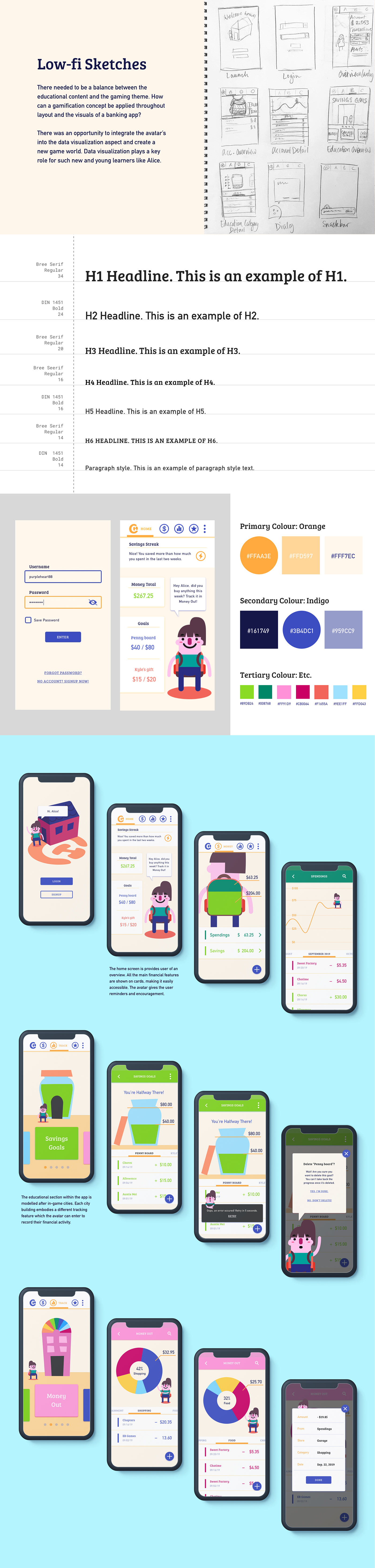 adolescence avatar design data visualization financial app gamification Mobile app money user experience user interface design