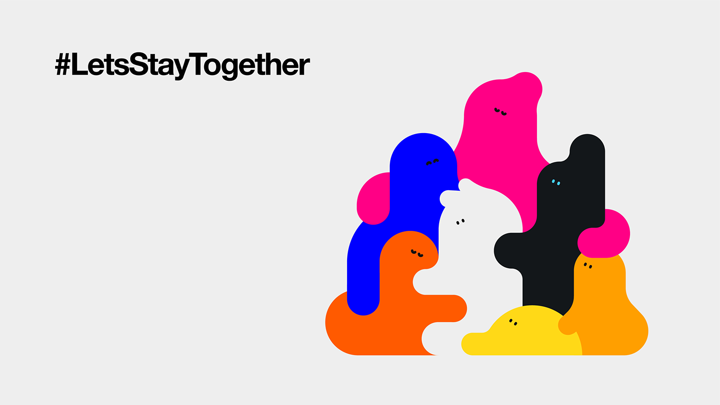 branding  2D characters colour Diversity community surreal dialogue conversation social network