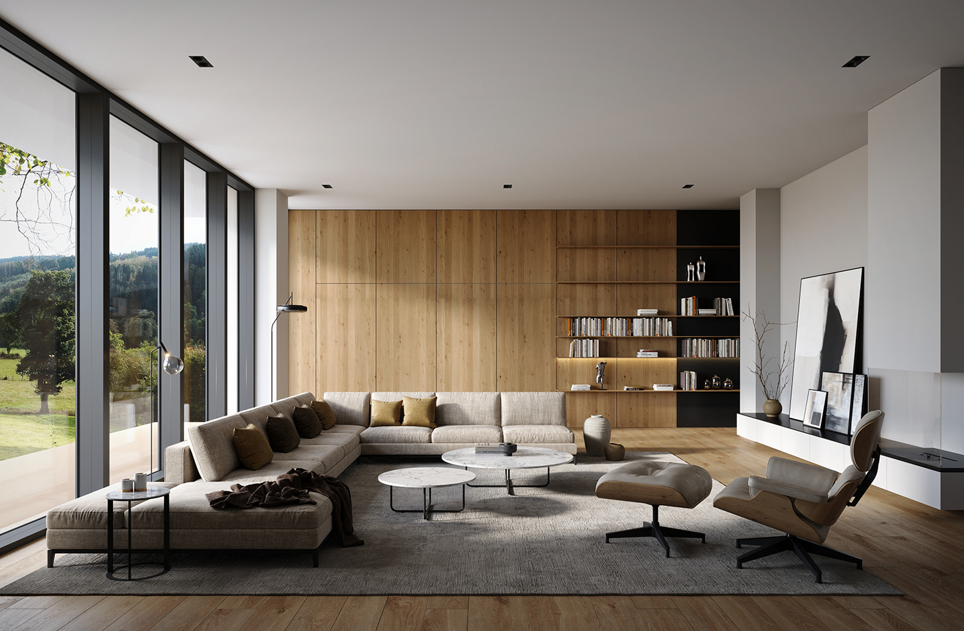 minimalist living room modern wooden room design Interior visualization corona archviz rendercamp