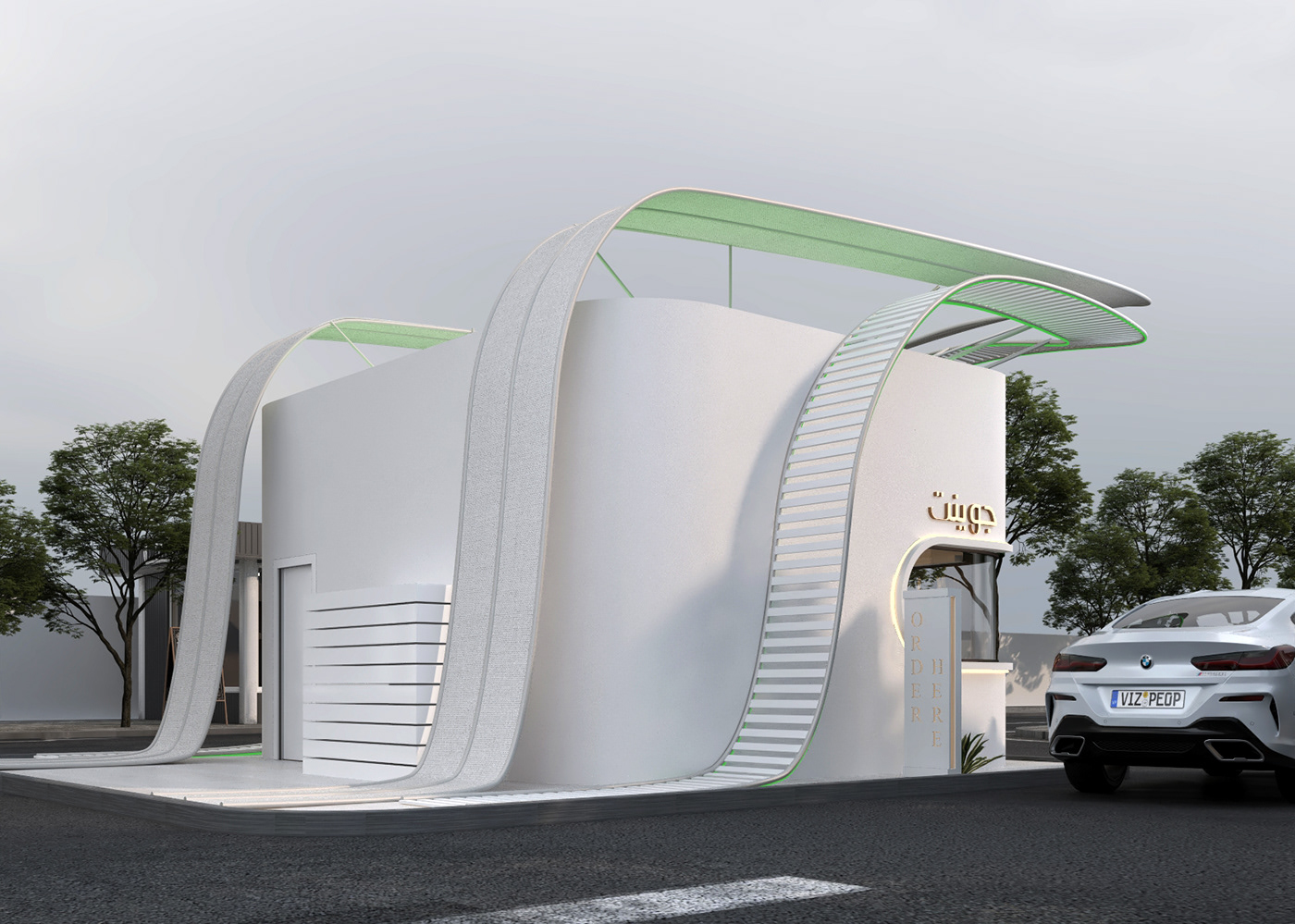 Drive Thru Coffee cafe Kiosk 3D architecture minimal modern PICKUP Truck