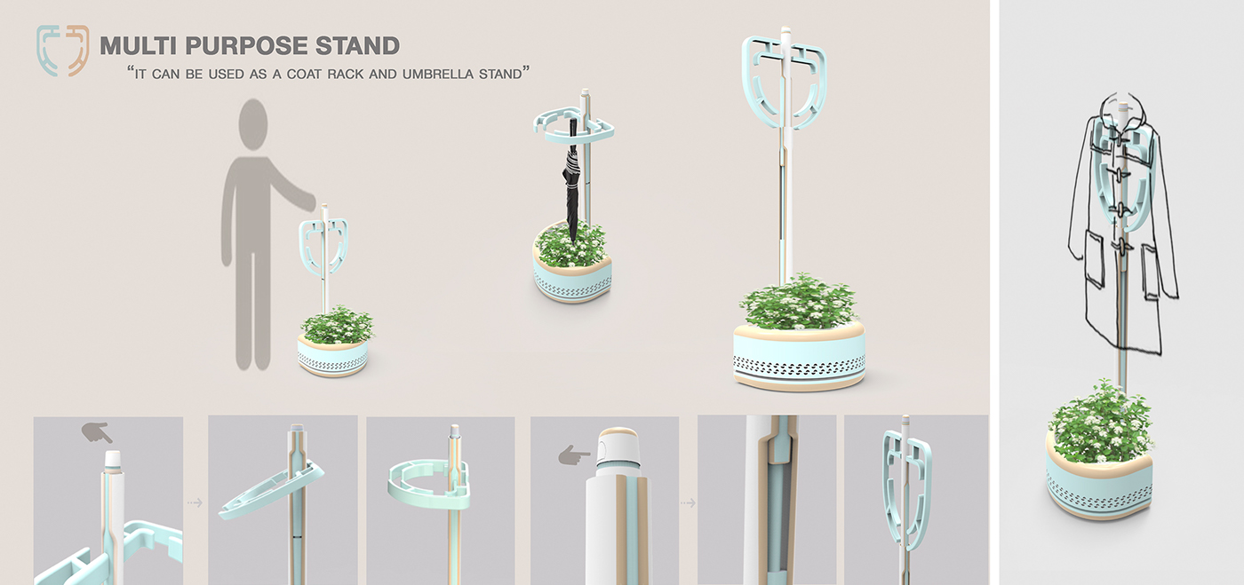industrial design  product design  a self watering Plant furniture design  umbrella stand Umbrella hanger shelf storage storage