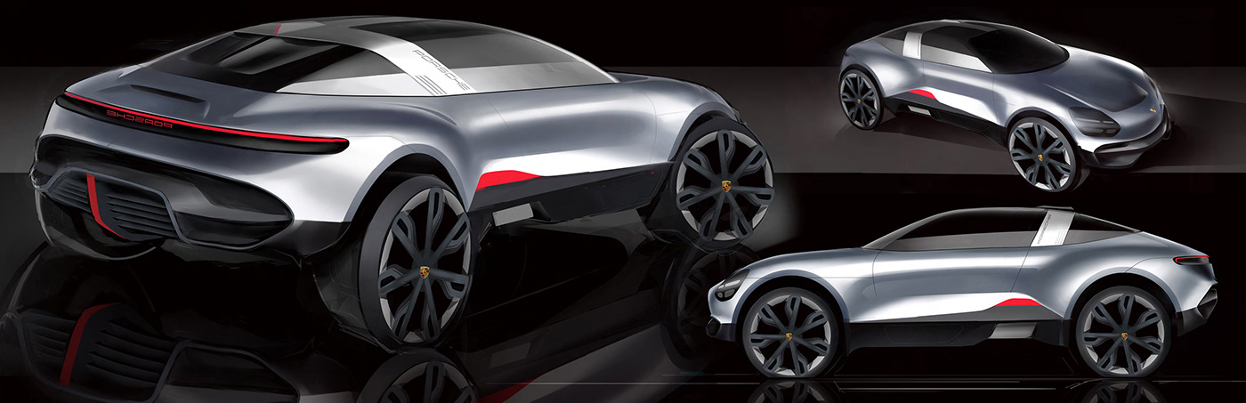 3D car cardesign concept design Porsche sketch
