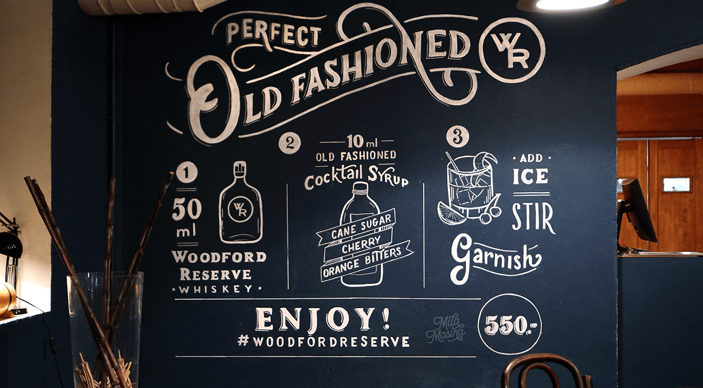 bar chalk design hand drawn lettering Mural restaurant decor typography   cocktail old fashioned Whiskey