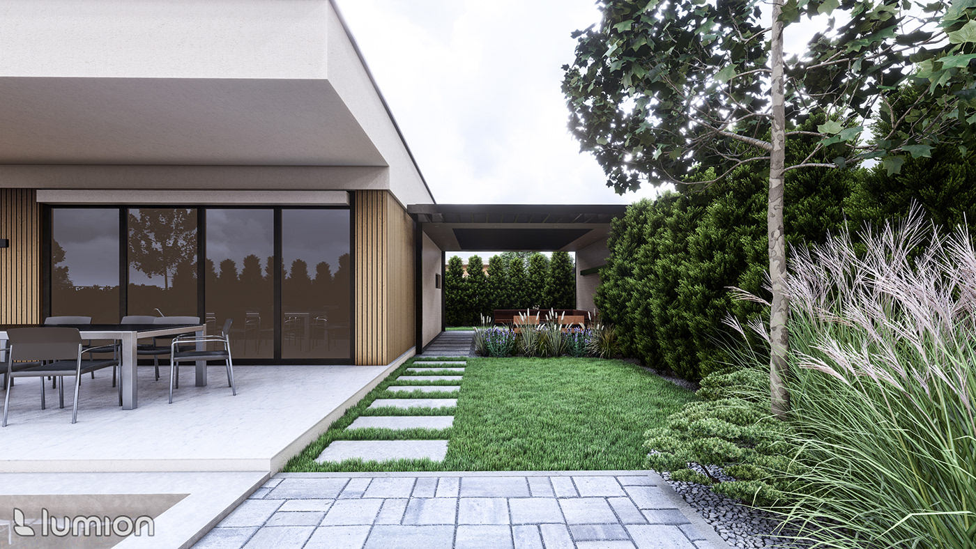 Render Pool water visualization 3D exterior modern architecture Landscape design