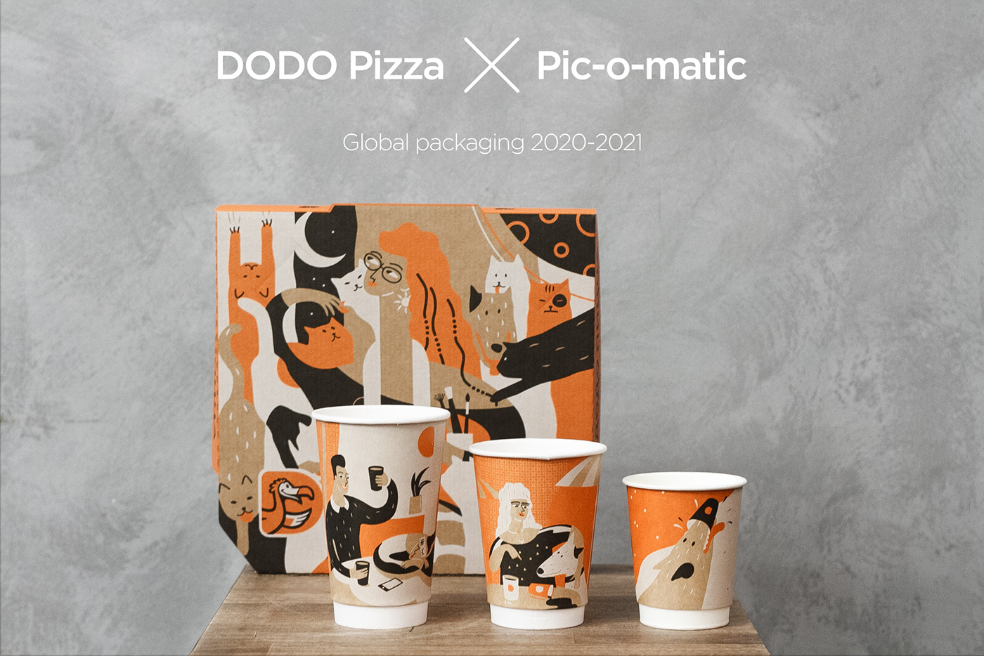 characters coffee cups ILLUSTRATION  Packaging Pizza box delivery design branding  Paper Cup
