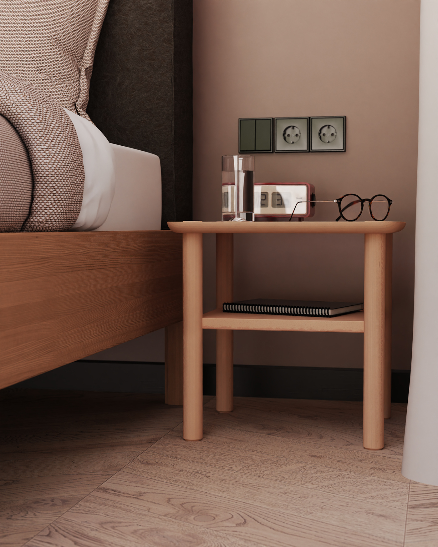 Nightstand wood 3D interior design  Render keyshot industrial design  concept rendering mesadeluz
