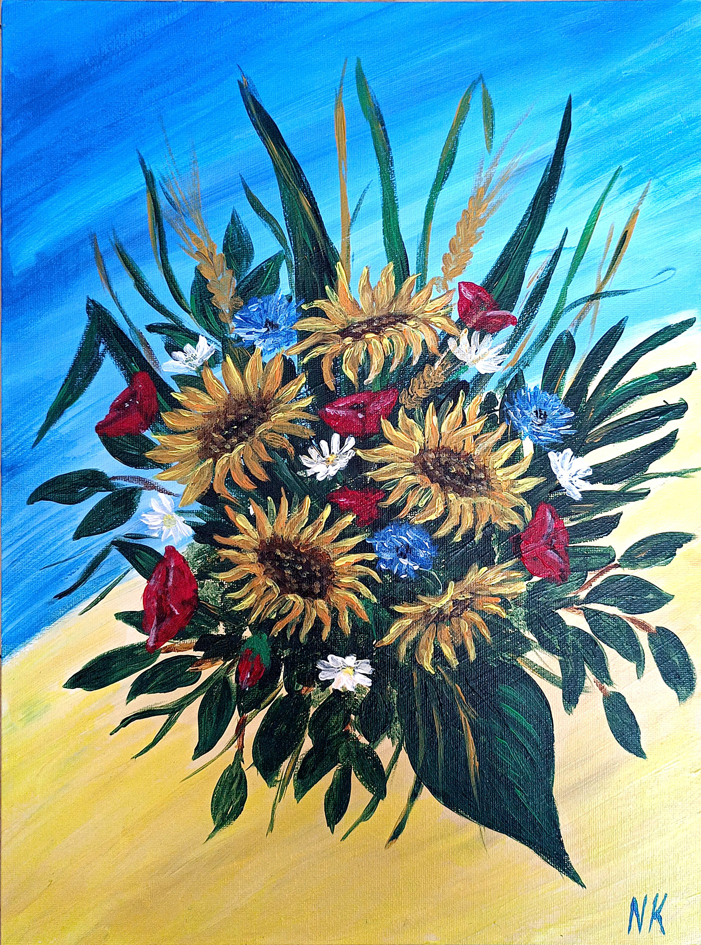 Sunflowers Flowers Nature beauty art acrylic painting poppies ukrainian art ukraine