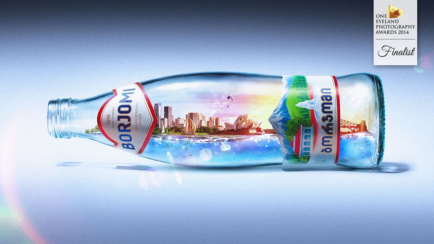 city 3D bottle Borjomi London New York mineral water water yacht skyline building tower Sydney Opera house sydney