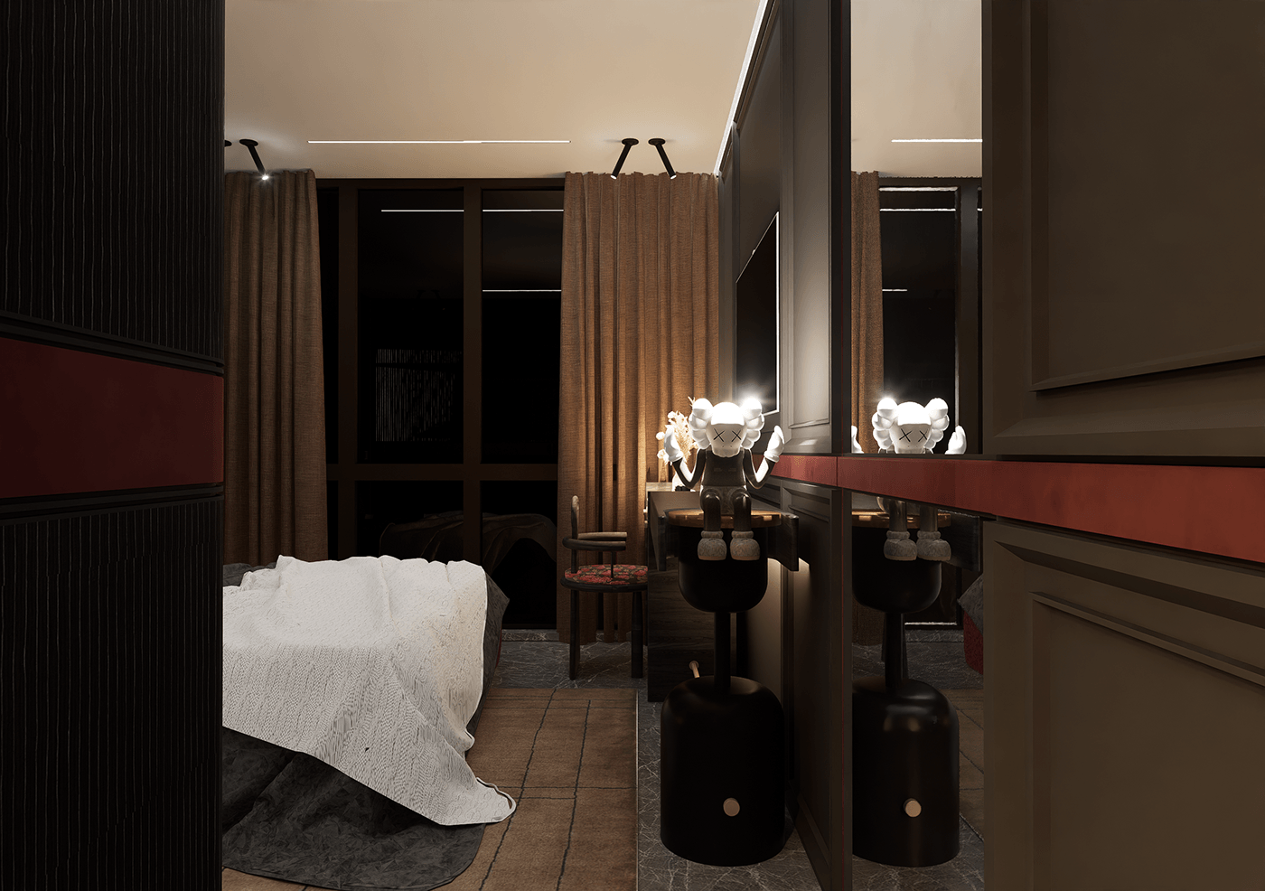 cosy interior design  red bedroom architecture